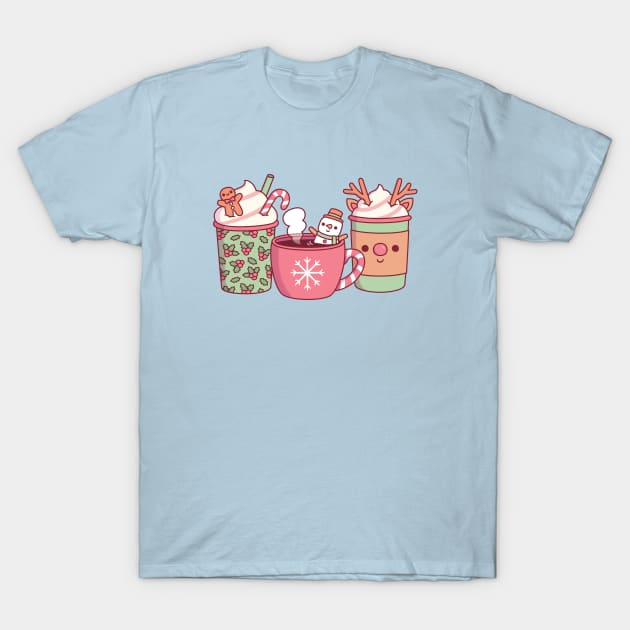 Cute Christmas Coffee Drinks Gingerbread Man, Snowman And Reindeer T-Shirt by rustydoodle